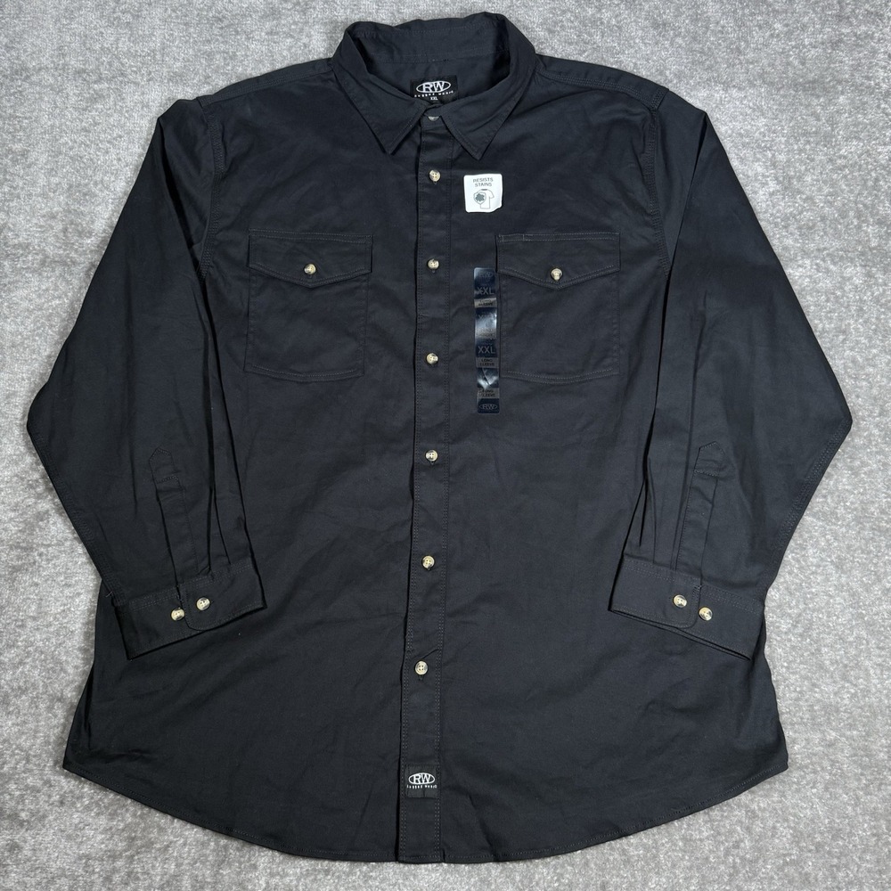 Rugged Wear Shirt Men's XXL Black Long Sleeve Button Up‎ Pockets RW Workwear